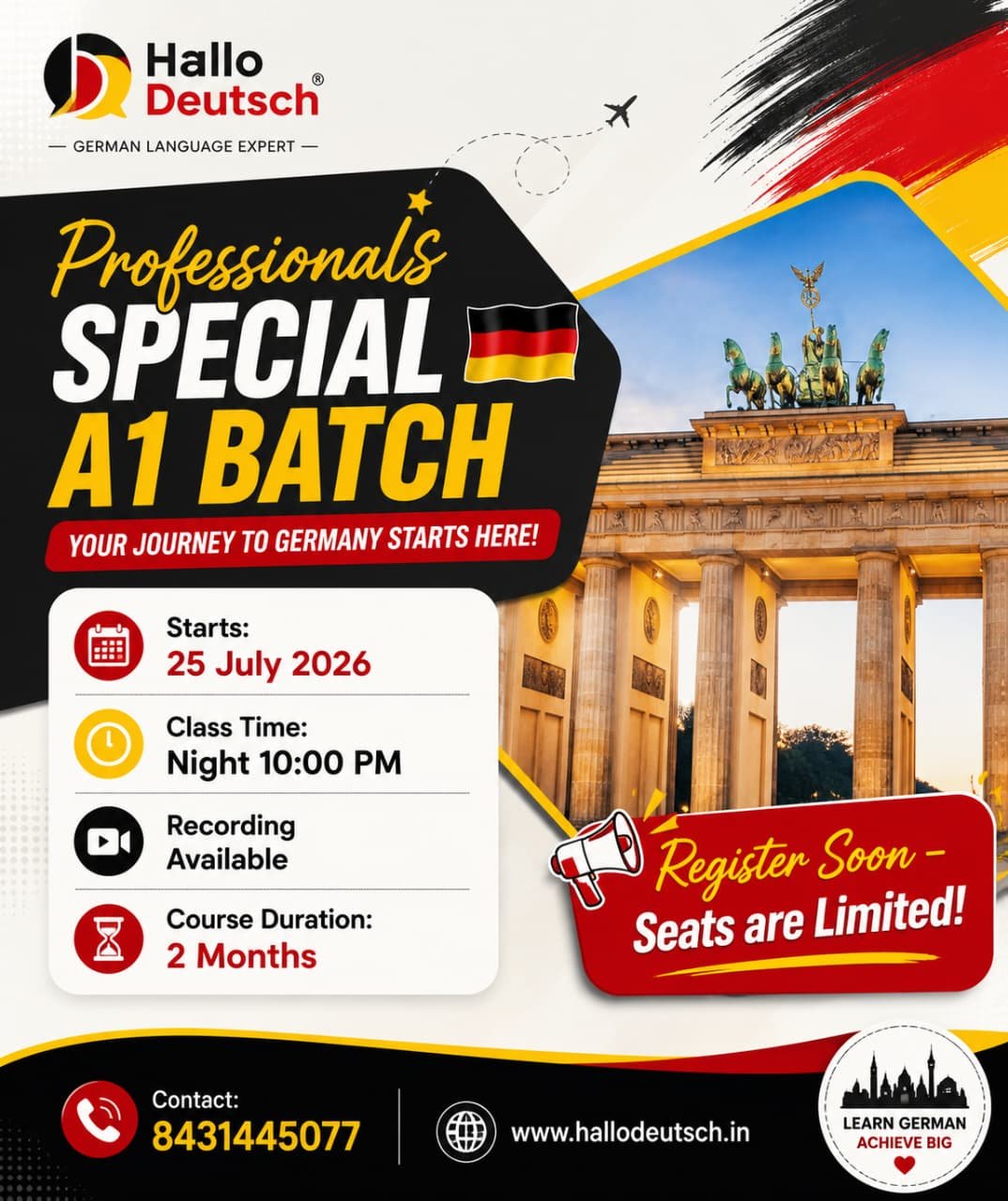 Hallo Deutsch — Professional's Special A1 Batch starting 25 July 2026